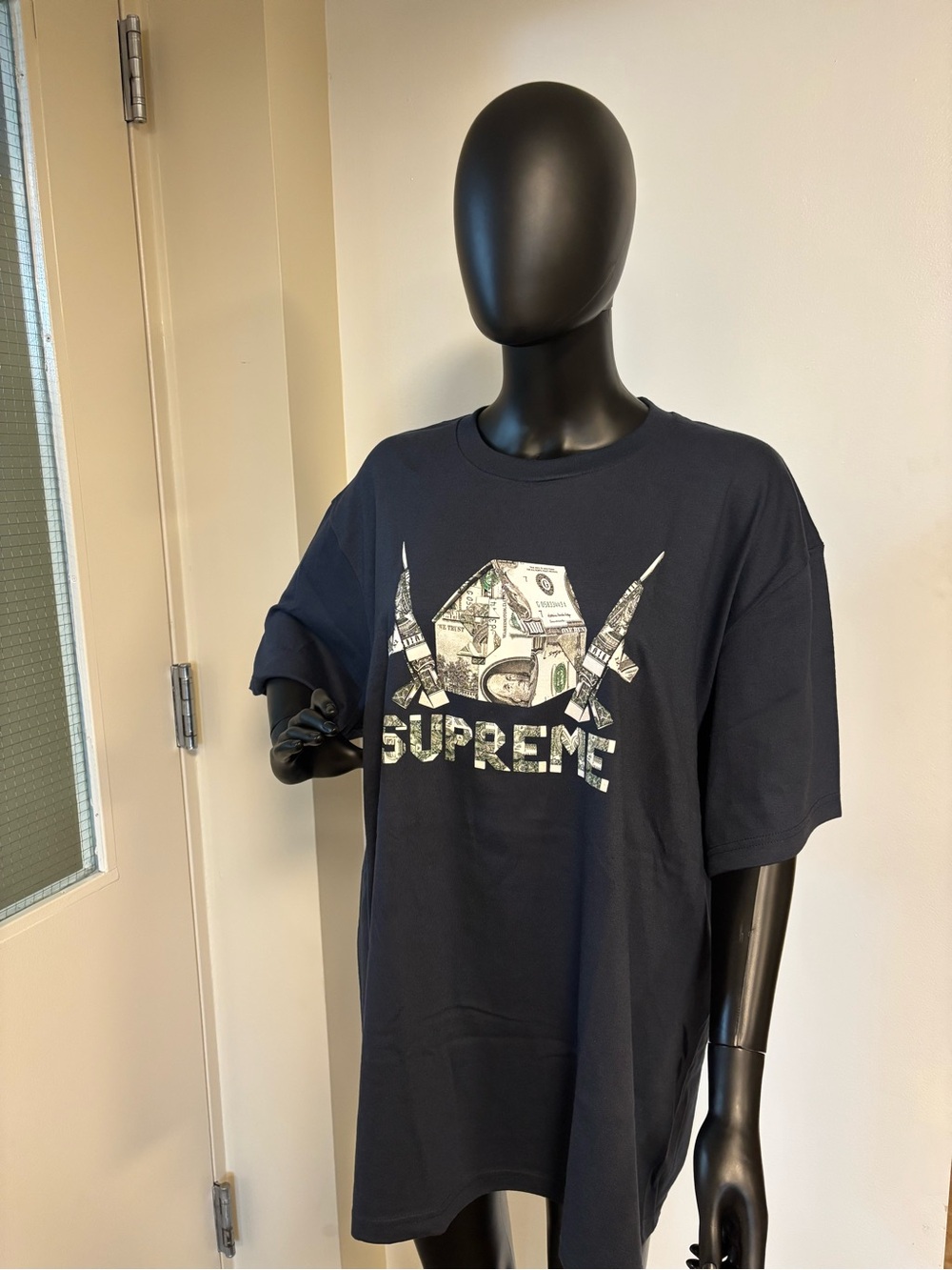 Supreme Navy Dollar Print Logo Tee